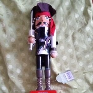 Pirate Nutcracker Figurine - Red and Black Outfit Complete With Sword And Pistol